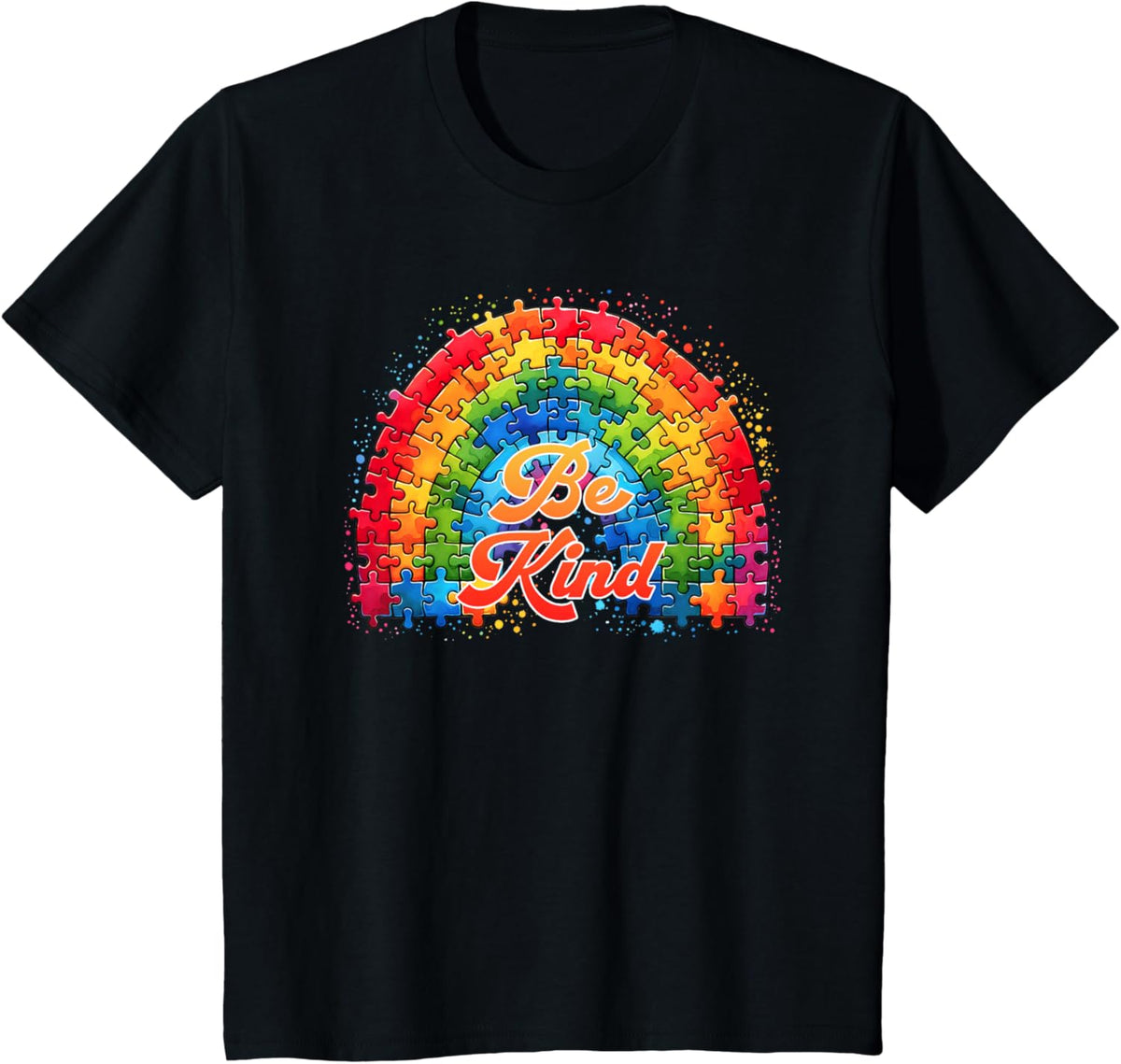Autism Awareness Colorful Puzzles Rainbow Symbol Be Kind